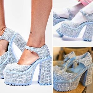 Stylish Blue Tweed Platform Heels